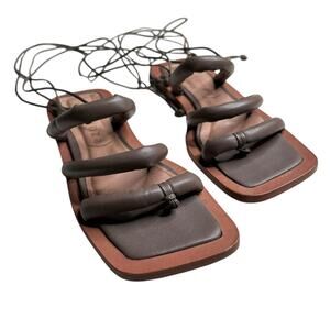 VICENZA Free People Belize Brown Leather Wrap Puffy Sandal Square‎ Toe Women's 6